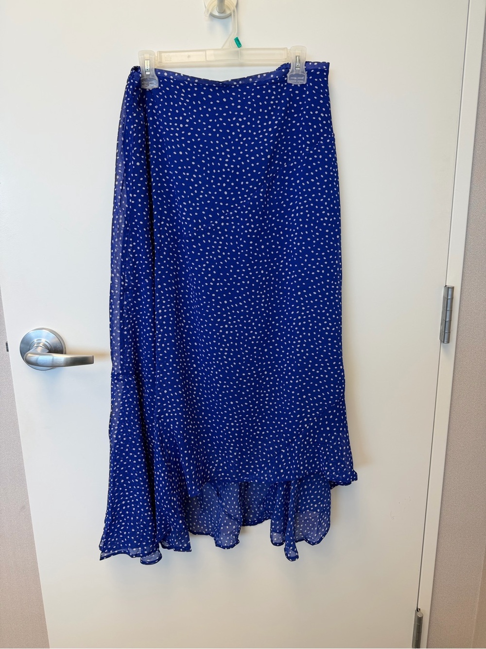 Zenana Outfitters Royal Blue Polka Dot asymmetrical skirt